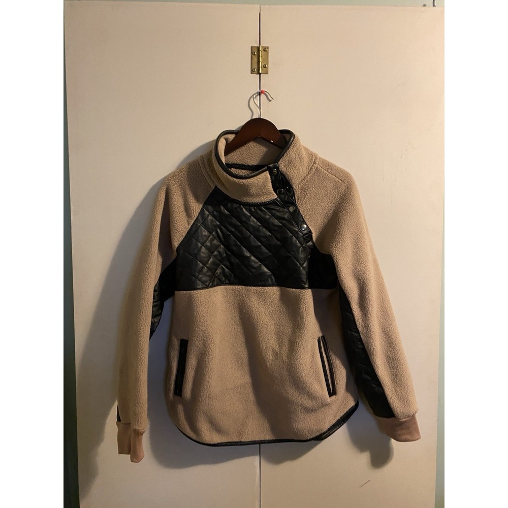Abercrombie & Fitch Sweatshirt Women Small Brown Good Fleece Vegan Leather Snap